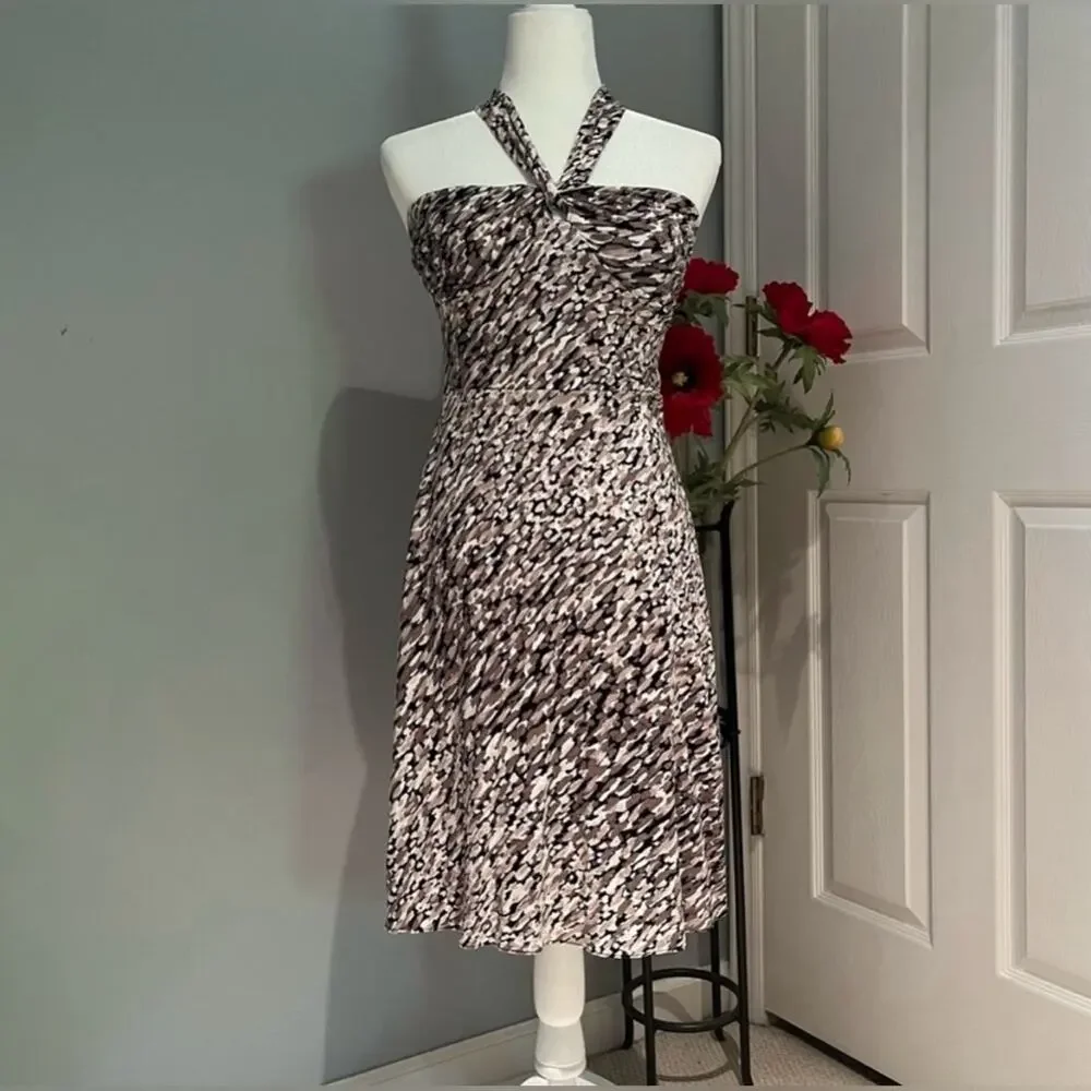 NEW Ann Taylor Jersey Halter Tie Abstract Paint Drop Strapless A-line Dress X…